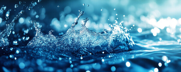 Wall Mural - Water background, blue water with splashes and ripples