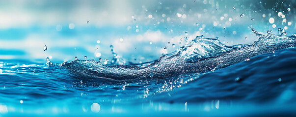 Wall Mural - Water background, blue water with splashes and ripples