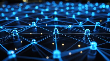 Wall Mural - Abstract blue network with glowing nodes.