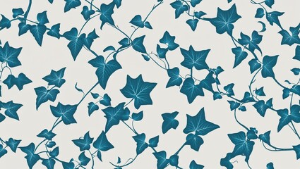 Wall Mural - Light blue ivy vines geometric pattern seamless plain white background design