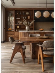 Poster - Close-up of a stylish wooden table leg accentuating a modern interior design in a cozy setting, highlighting craftsmanship and aesthetic appeal during daylight hours