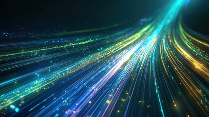 Wall Mural - Abstract background with glowing lines and particles.
