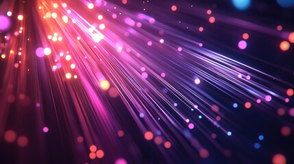 Sticker - Abstract background of glowing lines and bokeh with a purple, pink, and blue color scheme.