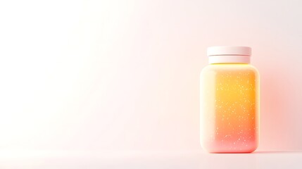 Wall Mural - A Single Glass Bottle with a Gradient and White Specks on a Pink Background