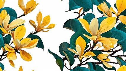 Wall Mural - Yellow magnolias gradient brush seamless plain white background design