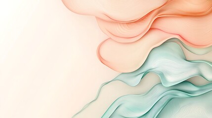 Wall Mural - Abstract wavy lines in peach and teal flow across the background, creating a soft, harmonious design.