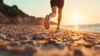 © Analogue - Embracing the Sunset: A Runner's Journey Along the Serene Shores of a Golden Beach Landscape