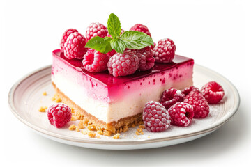 Wall Mural - Raspberry cheesecake with a fresh berry garnish