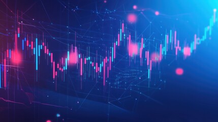 Wall Mural - abstract neon blue and pink stock market chart graphic.