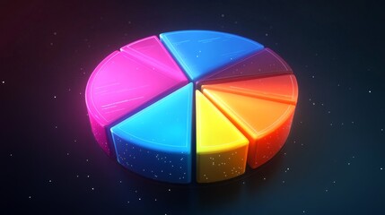 Aufkleber - A glowing 3D pie chart rotating in space, with vivid colors and separated segments representing different financial categories and shares.