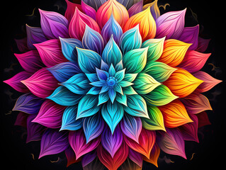 Wall Mural - Fantastic Hypnotic fractal mandala pattern in colorful neon colors as background