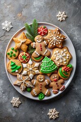 Christmas gingerbread cookies on grey background