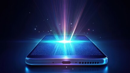 Wall Mural - A smartphone with a bright light shining from the screen.