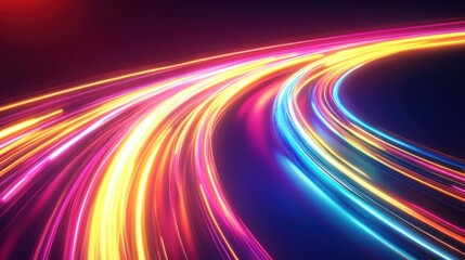 Poster - Abstract background of glowing lines in yellow, blue, and pink on a dark blue background.