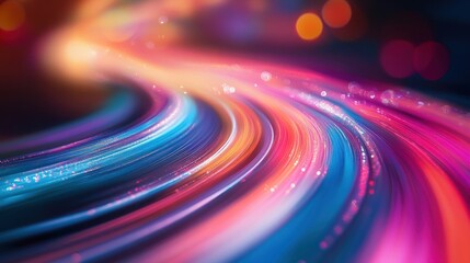 Poster - abstract colorful swirl with bokeh lights.