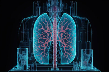 Poster - Artificial implant science concept with technological AI lungs on the circuit board.