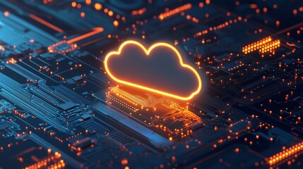 Poster - Glowing cloud symbol on a futuristic circuit board.