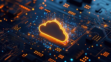 Poster - Glowing Cloud Symbol on a Circuit Board.