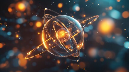 Wall Mural - Abstract 3D glowing sphere with rings.