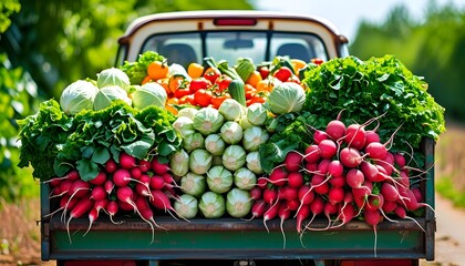 Poster - Bounty of Fresh Vegetables in Van Ready for Market Delivery