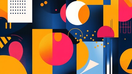 Leinwandbilder - A playful, geometric background with bright shapes and patterns, ideal for adding a modern and dynamic touch to creative projects or presentations.