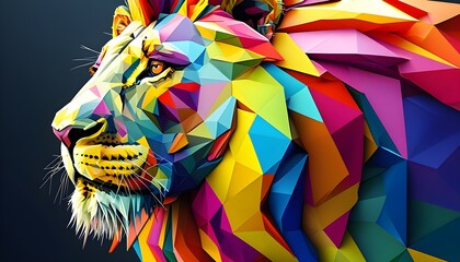 Wall Mural - Vibrant Geometric Lion Head: A Bold Fusion of Modern Art and Striking Colors in Abstract Design