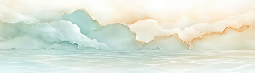 Wall Mural - a painting of a cloudy sky with a body of water in the background