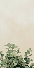 Poster - Green Leaves Against a Light Brown Background