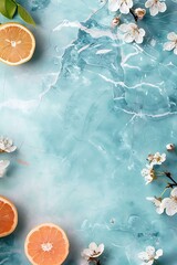 Poster - Spring Floral Background With Citrus Fruit