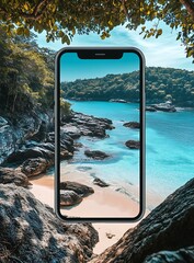 Poster - Tropical Beach View on a Phone Screen