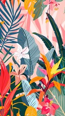 Sticker - Tropical Floral Illustration With Pink Background