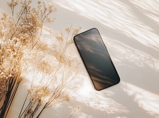 Poster - Minimalist Phone Mockup with Dried Flowers