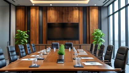 Canvas Print - Dynamic business meeting scene in a corporate setting with focused discussions and realistic interactions in a conference room