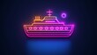 © CYBERPINK - A neon sign of a ship with a red and blue color scheme