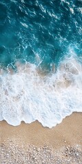 Poster - Aerial View of Ocean Waves Crashing on Sandy Beach