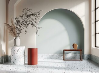 Wall Mural - Minimalist Interior Design with Archway and Terrazzo Flooring