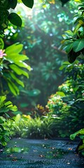 Poster - Green Leaves Pathway After Rain