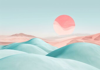 Abstract Art Desert Landscape with Pink and Blue Color Palette