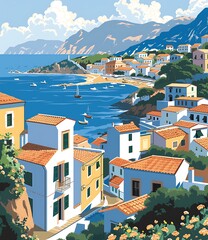 Wall Mural - Coastal Town Houses With Ocean View