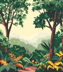 Wall Mural - Tropical Rainforest Landscape Illustration