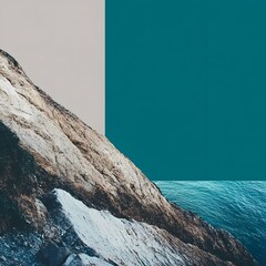 Poster - Abstract Minimalist Ocean Landscape with Cliff and Sky