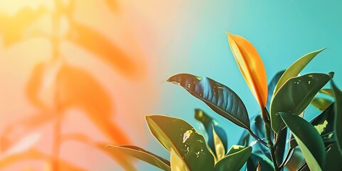 Poster - Green Leaves Against A Blue Sky Background