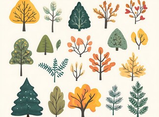 Sticker - Set of Different Tree Illustrations