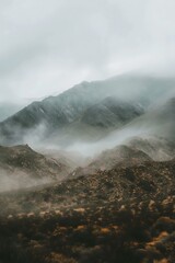 Poster - Foggy Mountain Landscape in the Desert