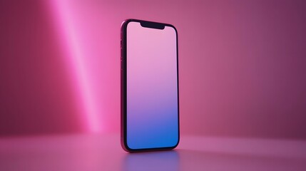 Wall Mural - Modern Smartphone Mockup With Neon Pink Background