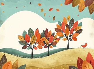 Wall Mural - Autumn Leaves Falling On The Trees And Ground