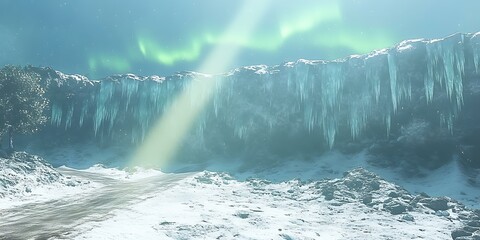 Wall Mural - Aurora Borealis Over Snow Covered Mountain