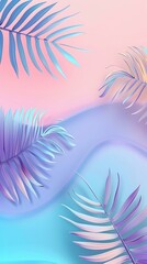 Wall Mural - Pastel Blue and Pink Palm Leaf Minimalist Background