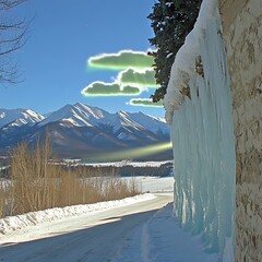 Wall Mural - Snowy Mountain Road With Icicles