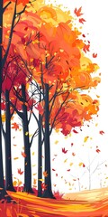 Poster - Autumn Forest Illustration with Falling Leaves